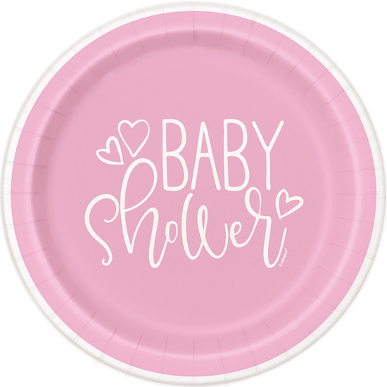 Unique 8 Pack Plates Baby Shower Pink 23cm