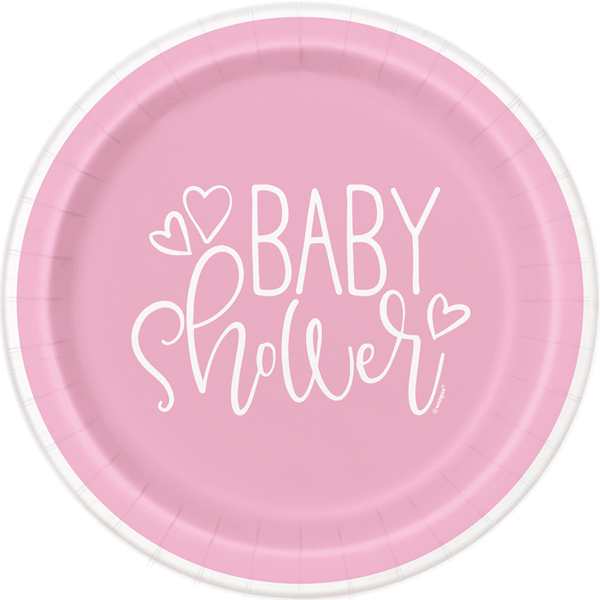 Unique 8 Pack Plates Baby Shower Pink 23cm