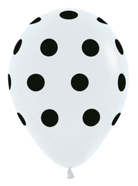 Sempertex White W/Black Dots 12" Latex 25pk