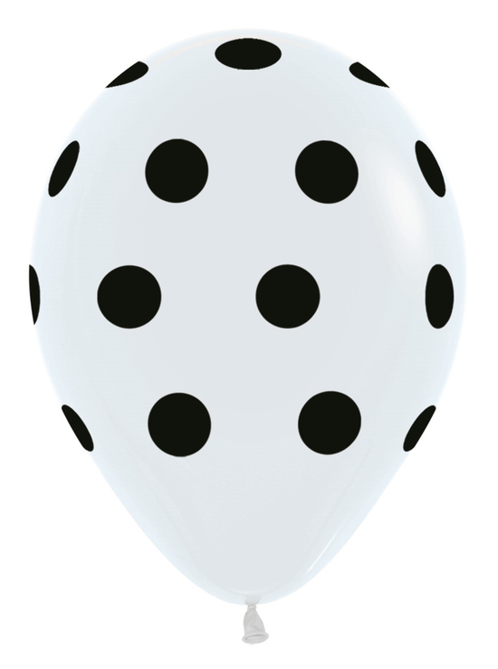 Sempertex White W/Black Dots 12" Latex 25pk