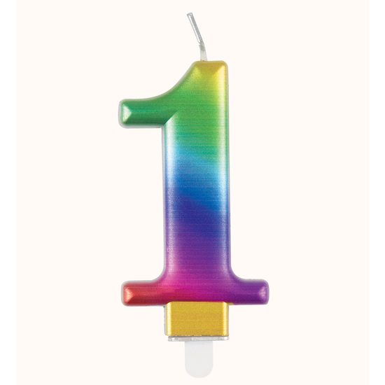Unique Party Candle Number 1 Metallic Rainbow