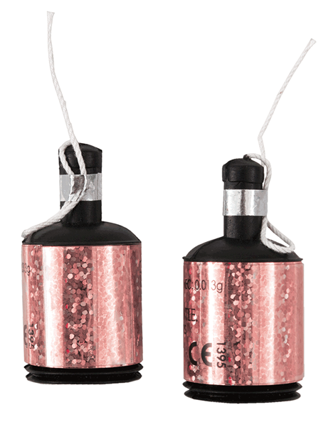 Rose gold Glitz Party Poppers by Unique, 20-pack, colorful party accessories with shimmering metallic finish for celebrations.