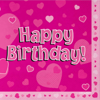Happy Birthday Pink 3-ply Napkins 33x33cm 16pk