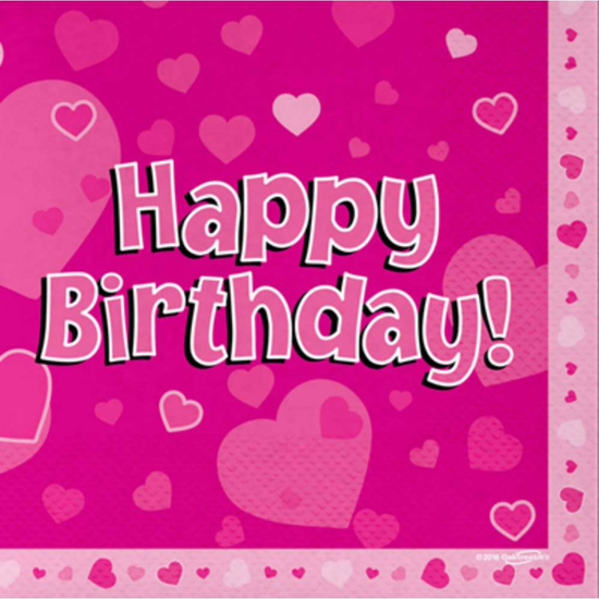 Happy Birthday Pink 3-ply Napkins 33x33cm 16pk