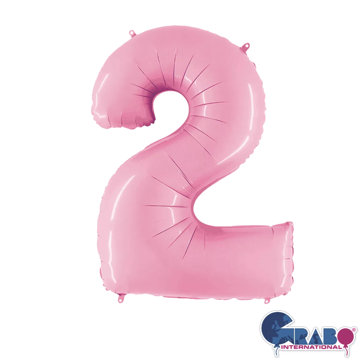 Pastel pink Grabo foil balloon in the shape of the number 2, measuring 26 inches, suitable for celebrations and decorations.