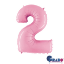 Pastel pink Grabo foil balloon in the shape of the number 2, measuring 26 inches, suitable for celebrations and decorations.