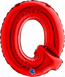 Red Grabo foil balloon shaped as the letter Q, 14 inches tall, inflated and floating against a white background.