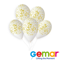 Gemar White & Gold Marble 13" Latex Balloon 50pk