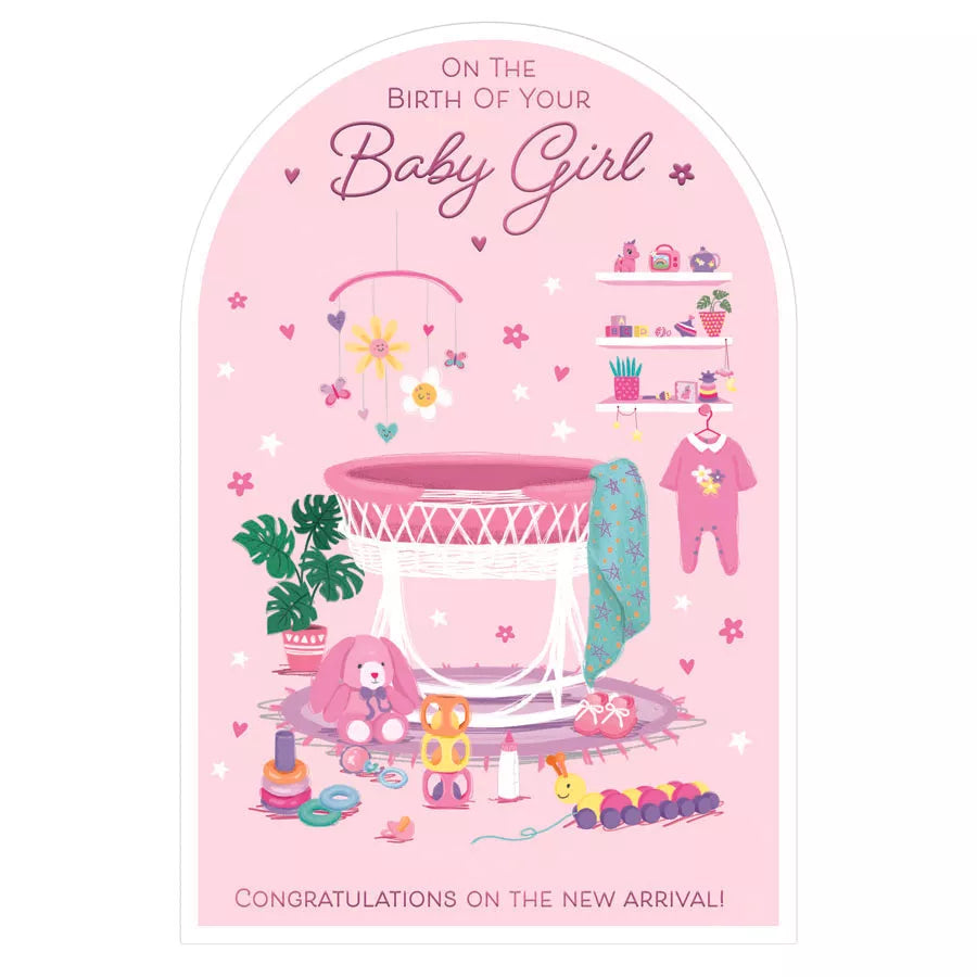 Set of six Prelude newborn girl greeting cards featuring cute designs for celebrating a new arrival.