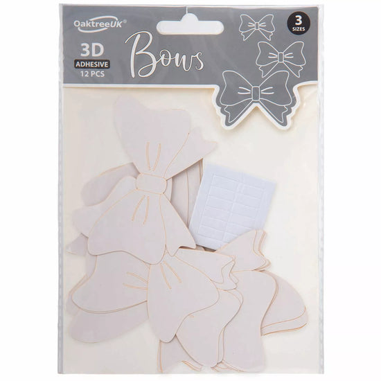 3D Adhesive Bows Pastel White 12pk