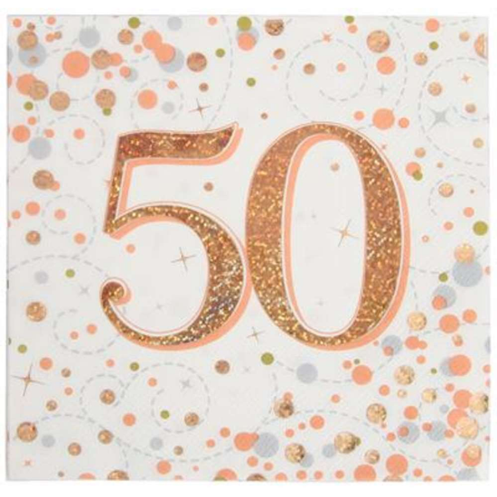 Oaktree Fizz Age 50 Rose Gold Napkins 16pk