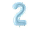 PartyDeco blue foil number 2 balloon, 34-inch size, shiny metallic finish, designed for celebrations and party decorations.