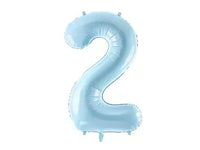 PartyDeco blue foil number 2 balloon, 34-inch size, shiny metallic finish, designed for celebrations and party decorations.
