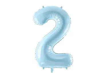PartyDeco blue foil number 2 balloon, 34-inch size, shiny metallic finish, designed for celebrations and party decorations.