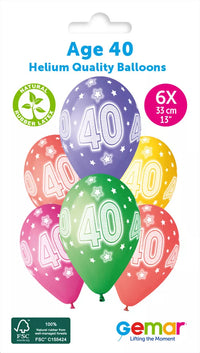 Gemar Cosmic Stars latex printed balloons, age 40, 13-inch size, set of 6, colorful star design for birthday celebrations