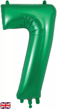 Green Oaktree foil balloon shaped as the number 7, 34 inches tall, with shiny metallic finish and detailed design.