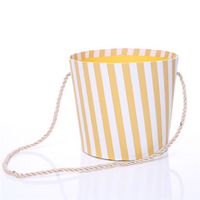 Floral Pot W/Rope Handle Yellow Stripe 14cm