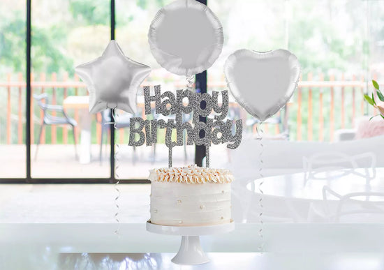 Oaktree Cake Topper Glitter Silver 147mm