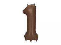 PartyDeco foil balloon in satin mocha, 34-inch number 1 balloon for celebrations and parties.