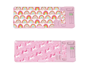 Pair of Gem Imports unicorn and rainbow pencil cases, 9x26x3.5cm, made of fabric with colorful unicorn and rainbow designs.