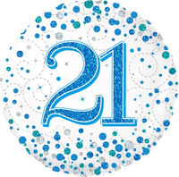 Blue sparkling Fizz 21st birthday foil balloon by Oaktree, 18-inch size, with shiny, festive design for celebrations.