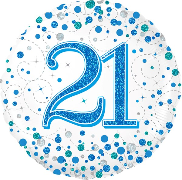 Blue sparkling Fizz 21st birthday foil balloon by Oaktree, 18-inch size, with shiny, festive design for celebrations.