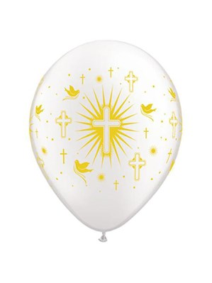 50 Latex Balloons 11" Pearl White Cross Doves