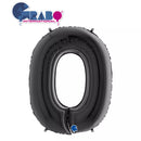 Black 40-inch Grabo foil number 0 balloon inflated and floating on a white background.