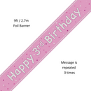 Unique Banner Pink Glitz Age 3 9ft