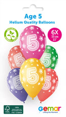 Gemar Cosmic Stars age 5 latex balloons, 13-inch printed balloons with colorful star designs, set of 6 for party decorations