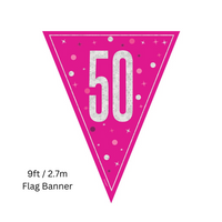 Unique Flag Banner Pink Glitz Age 50 9ft