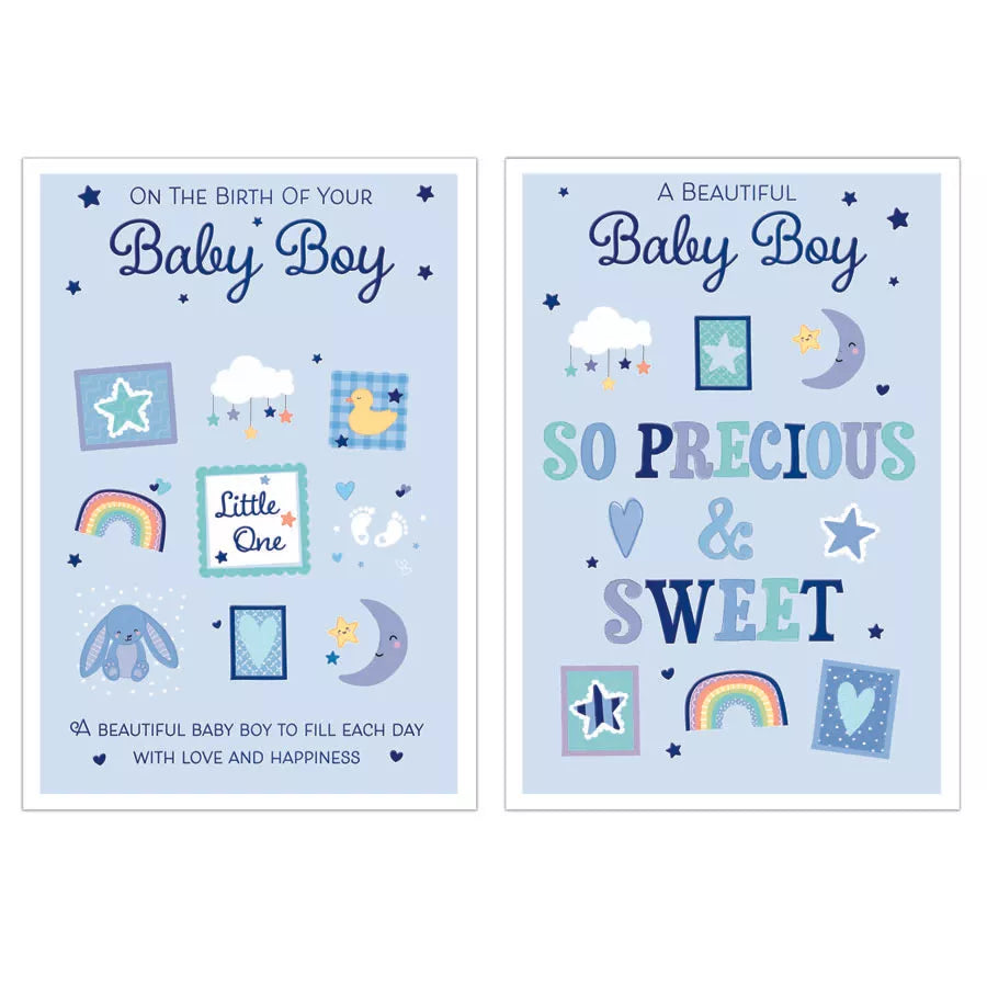 Poppyhill 12-pack newborn boy greeting cards featuring cute baby-themed designs for special occasions.