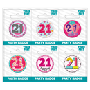Six small Tiger Feet birthday badges featuring the age 21 design, perfect for celebrating 21st birthday events.