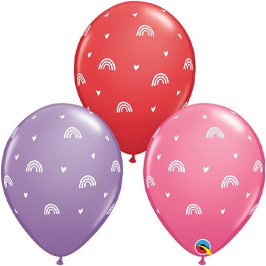 11" Boho Rainbows & Hearts Latex Balloons 25Pk
