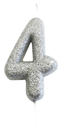 Creative Party Candle Number 4 Glitter Silver 7cm