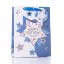 Set of six medium Tulip gift bags featuring happy birthday stars design, perfect for celebrating special occasions.