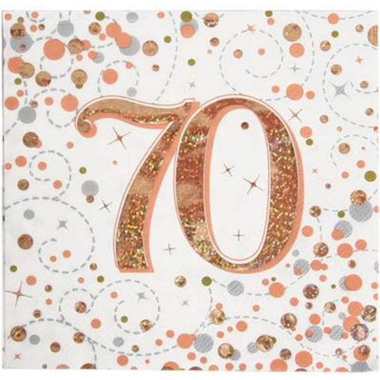 Oaktree Fizz Age 70 Rose Gold Napkins 16pk