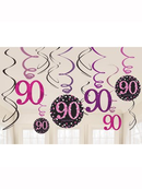 Amscan Pink 90th Birthday Swirl Decorations 12pk