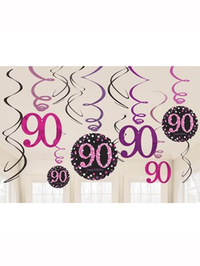 Amscan Pink 90th Birthday Swirl Decorations 12pk
