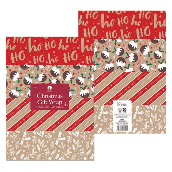 Tallon 8 Sheet Flatwrap Christmas Kraft