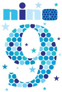 Simon Elvin 6-pack birthday cards featuring age 9 design, perfect for celebrating birthdays with colorful, age-specific illustrations.