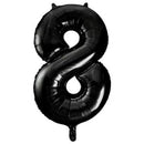 Black 34-inch Unique foil balloon shaped as the number 8, perfect for celebrations and party decorations.