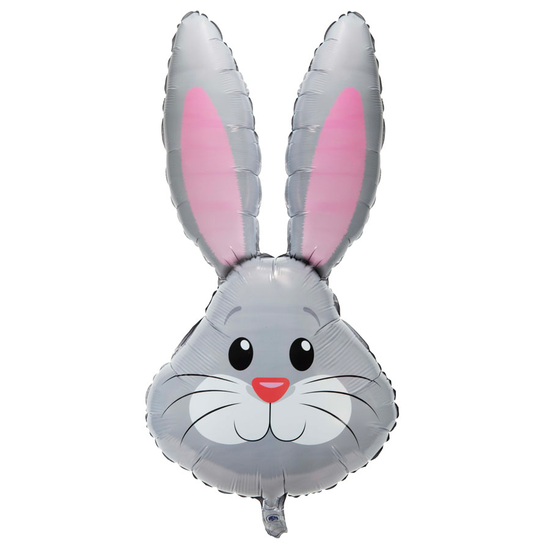 Oaktree Foil Balloon Rabbit Head Metallic Grey 35