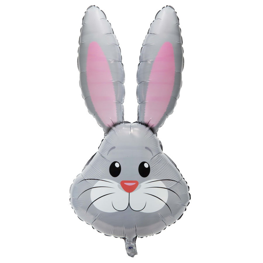 Oaktree Foil Balloon Rabbit Head Metallic Grey 35
