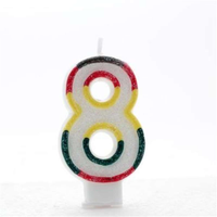 APAC 6-pack rainbow number 8 party candles for celebrations, featuring colorful, decorative candles for birthday or event decor
