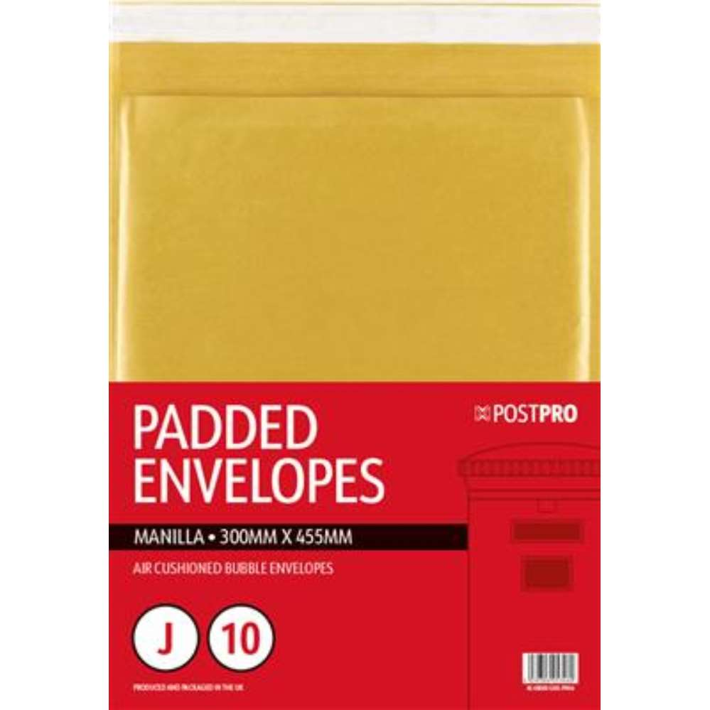 10pk Padded Envelopes Size J 300x455mm Manilla