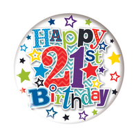 Happy 21st Birthday Small Blue Badge 55mm