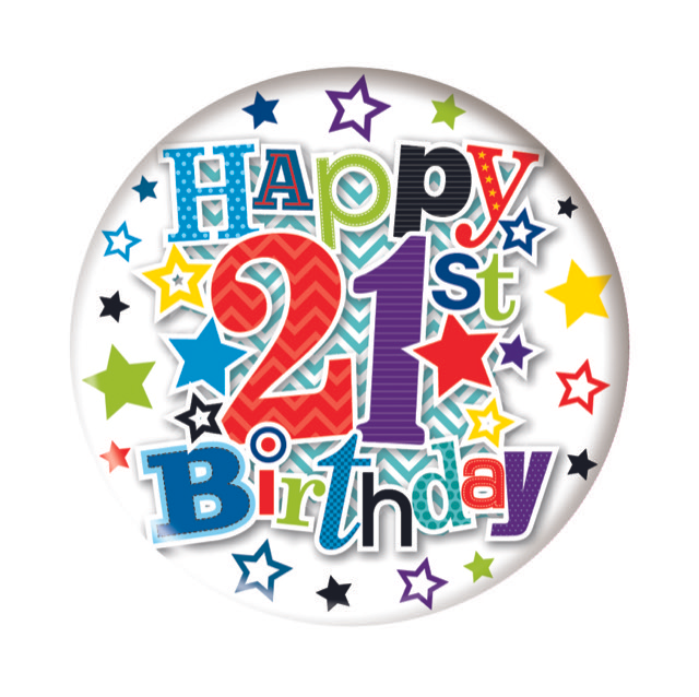 Happy 21st Birthday Small Blue Badge 55mm