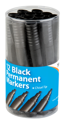 Permanent Markers Chisel Black 4mm 12pk