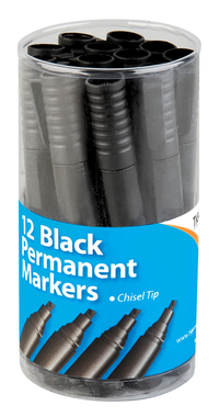 Permanent Markers Chisel Black 4mm 12pk